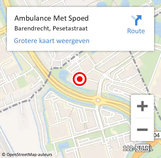 Locatie op kaart van de 112 melding: Ambulance Met Spoed Naar Barendrecht, Pesetastraat op 10 september 2024 14:12