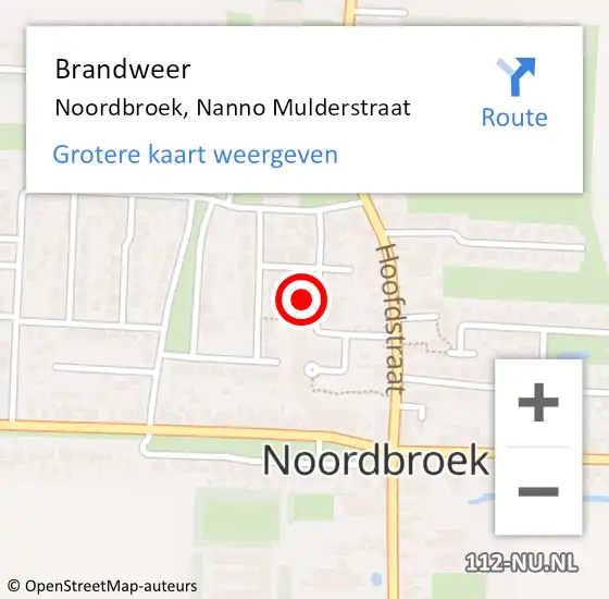 Locatie op kaart van de 112 melding: Brandweer Noordbroek, Nanno Mulderstraat op 10 september 2024 14:17