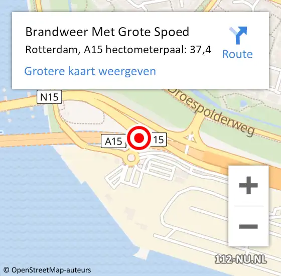 Locatie op kaart van de 112 melding: Brandweer Met Grote Spoed Naar Rotterdam, A15 hectometerpaal: 37,4 op 10 september 2024 14:18