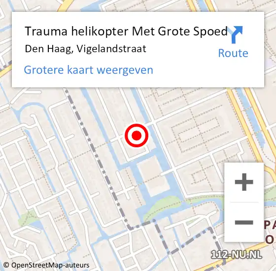 Locatie op kaart van de 112 melding: Trauma helikopter Met Grote Spoed Naar Den Haag, Vigelandstraat op 10 september 2024 14:19