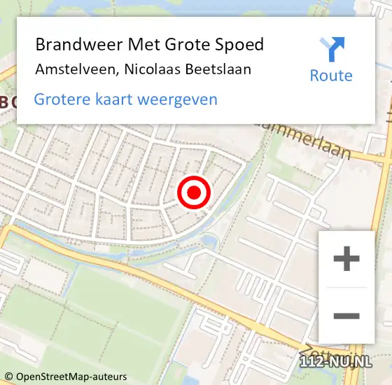 Locatie op kaart van de 112 melding: Brandweer Met Grote Spoed Naar Amstelveen, Nicolaas Beetslaan op 10 september 2024 15:01