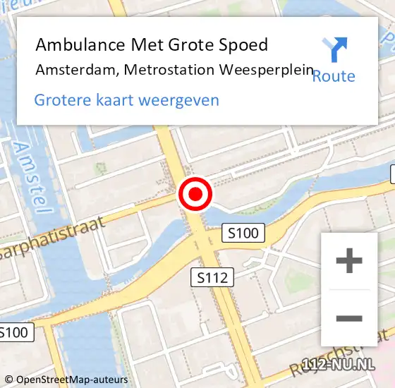 Locatie op kaart van de 112 melding: Ambulance Met Grote Spoed Naar Amsterdam, Metrostation Weesperplein op 10 september 2024 15:02