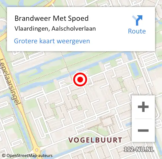 Locatie op kaart van de 112 melding: Brandweer Met Spoed Naar Vlaardingen, Aalscholverlaan op 10 september 2024 15:13