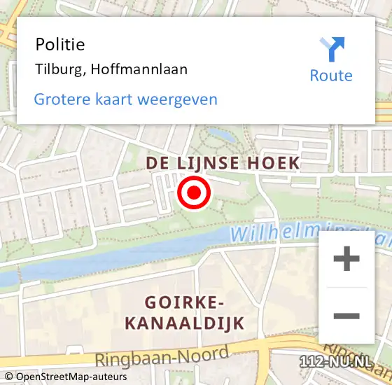 Locatie op kaart van de 112 melding: Politie Tilburg, Hoffmannlaan op 10 september 2024 15:17