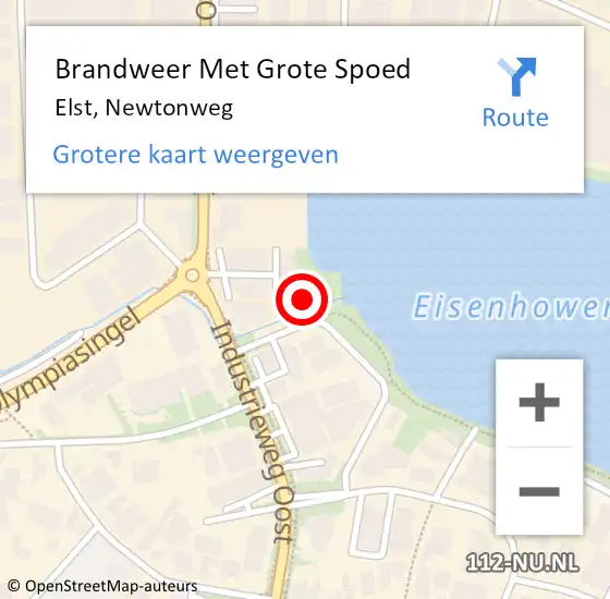 Locatie op kaart van de 112 melding: Brandweer Met Grote Spoed Naar Elst, Newtonweg op 10 september 2024 15:32