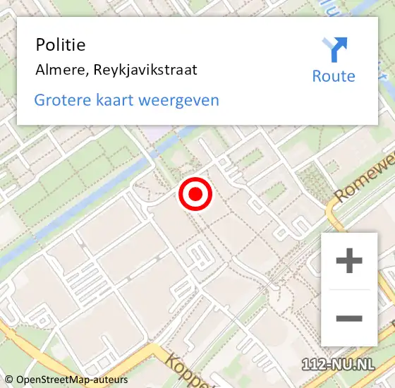 Locatie op kaart van de 112 melding: Politie Almere, Reykjavikstraat op 10 september 2024 15:35