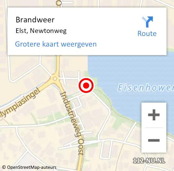 Locatie op kaart van de 112 melding: Brandweer Elst, Newtonweg op 10 september 2024 16:02