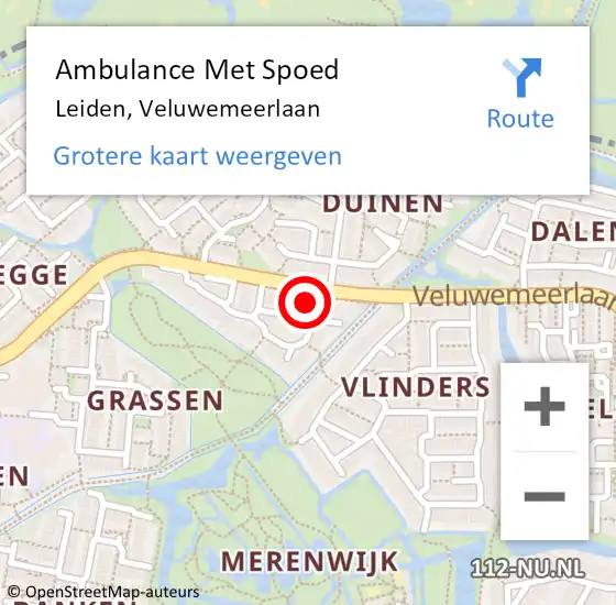 Locatie op kaart van de 112 melding: Ambulance Met Spoed Naar Leiden, Veluwemeerlaan op 10 september 2024 16:02