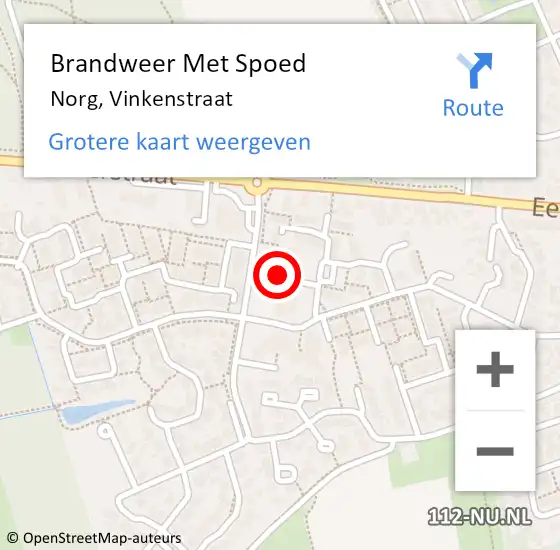 Locatie op kaart van de 112 melding: Brandweer Met Spoed Naar Norg, Vinkenstraat op 10 september 2024 16:09