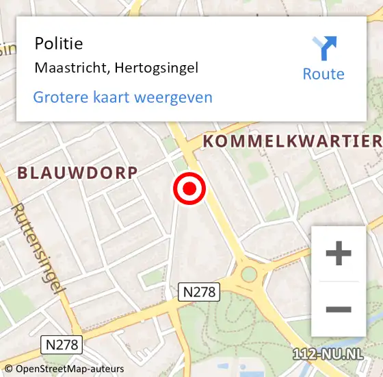 Locatie op kaart van de 112 melding: Politie Maastricht, Hertogsingel op 10 september 2024 16:13