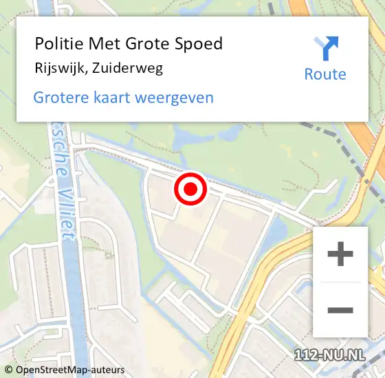 Locatie op kaart van de 112 melding: Politie Met Grote Spoed Naar Rijswijk, Zuiderweg op 10 september 2024 16:16