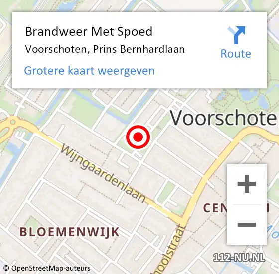 Locatie op kaart van de 112 melding: Brandweer Met Spoed Naar Voorschoten, Prins Bernhardlaan op 10 september 2024 16:16