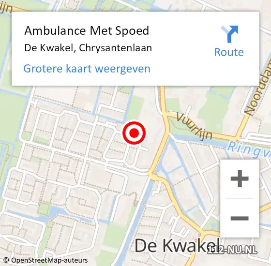 Locatie op kaart van de 112 melding: Ambulance Met Spoed Naar De Kwakel, Chrysantenlaan op 10 september 2024 16:59