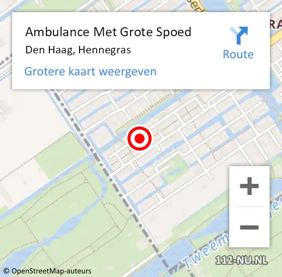 Locatie op kaart van de 112 melding: Ambulance Met Grote Spoed Naar Den Haag, Hennegras op 10 september 2024 16:59