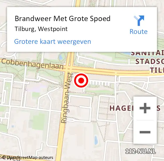 Locatie op kaart van de 112 melding: Brandweer Met Grote Spoed Naar Tilburg, Westpoint op 10 september 2024 17:14