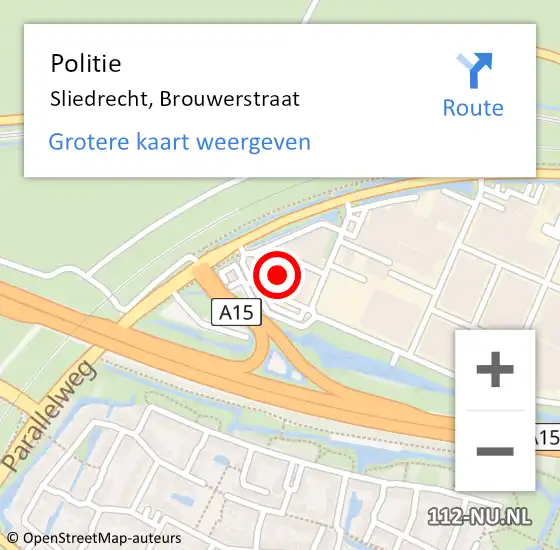 Locatie op kaart van de 112 melding: Politie Sliedrecht, Brouwerstraat op 10 september 2024 17:17