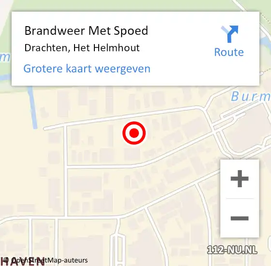 Locatie op kaart van de 112 melding: Brandweer Met Spoed Naar Drachten, Het Helmhout op 10 september 2024 17:18