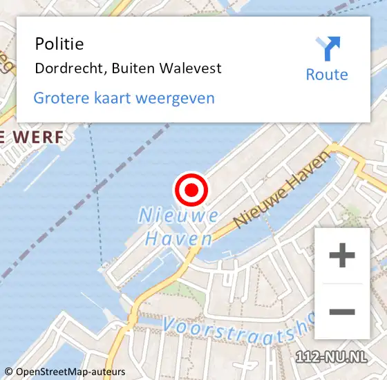 Locatie op kaart van de 112 melding: Politie Dordrecht, Buiten Walevest op 10 september 2024 17:25