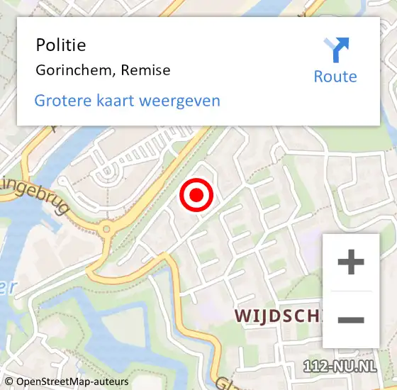 Locatie op kaart van de 112 melding: Politie Gorinchem, Remise op 10 september 2024 17:48