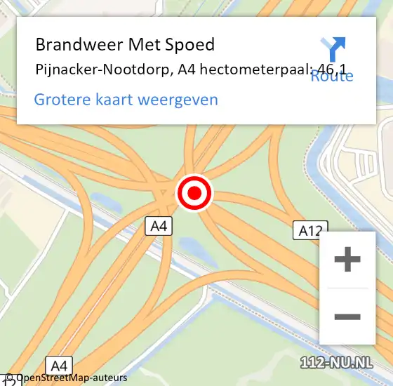 Locatie op kaart van de 112 melding: Brandweer Met Spoed Naar Pijnacker-Nootdorp, A4 hectometerpaal: 46,1 op 10 september 2024 17:53