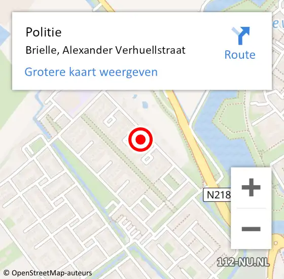 Locatie op kaart van de 112 melding: Politie Brielle, Alexander Verhuellstraat op 10 september 2024 17:58