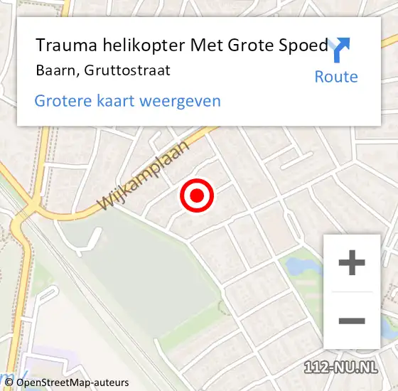 Locatie op kaart van de 112 melding: Trauma helikopter Met Grote Spoed Naar Baarn, Gruttostraat op 10 september 2024 17:59