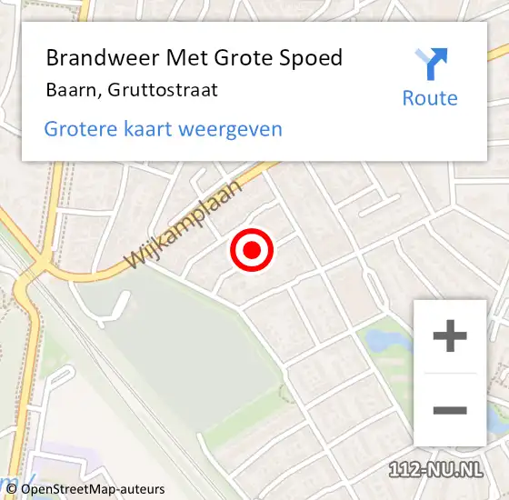 Locatie op kaart van de 112 melding: Brandweer Met Grote Spoed Naar Baarn, Gruttostraat op 10 september 2024 18:00