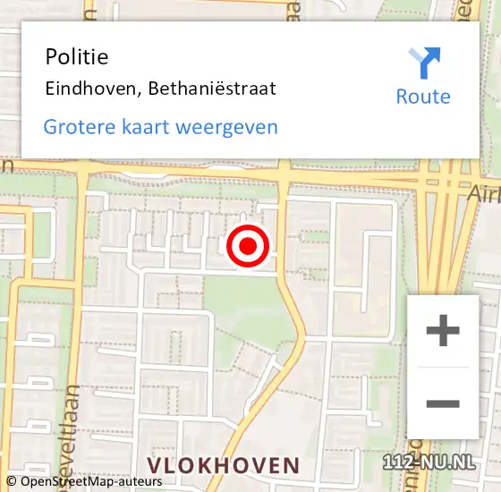 Locatie op kaart van de 112 melding: Politie Eindhoven, Bethaniëstraat op 10 september 2024 18:07