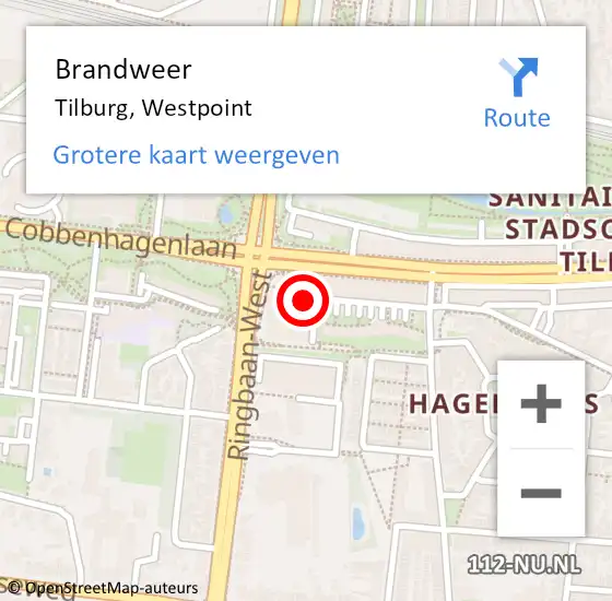 Locatie op kaart van de 112 melding: Brandweer Tilburg, Westpoint op 10 september 2024 18:10