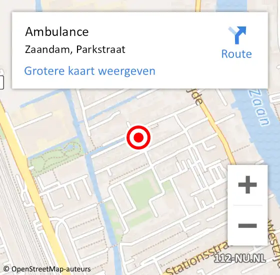 Locatie op kaart van de 112 melding: Ambulance Zaandam, Parkstraat op 10 september 2024 18:13