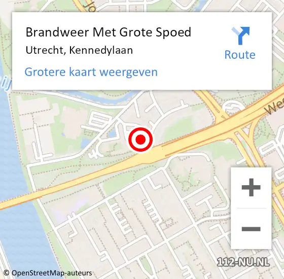 Locatie op kaart van de 112 melding: Brandweer Met Grote Spoed Naar Utrecht, Kennedylaan op 10 september 2024 18:15