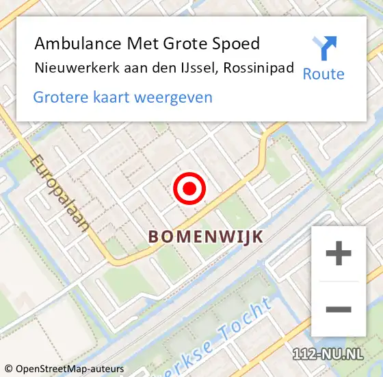 Locatie op kaart van de 112 melding: Ambulance Met Grote Spoed Naar Nieuwerkerk aan den IJssel, Rossinipad op 10 september 2024 18:19