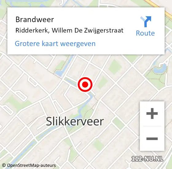 Locatie op kaart van de 112 melding: Brandweer Ridderkerk, Willem De Zwijgerstraat op 10 september 2024 18:30