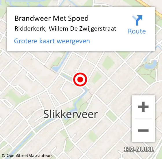 Locatie op kaart van de 112 melding: Brandweer Met Spoed Naar Ridderkerk, Willem De Zwijgerstraat op 10 september 2024 18:34