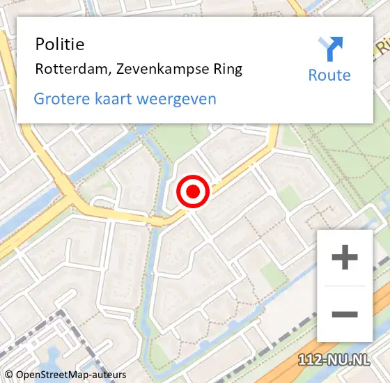 Locatie op kaart van de 112 melding: Politie Rotterdam, Zevenkampse Ring op 10 september 2024 18:45