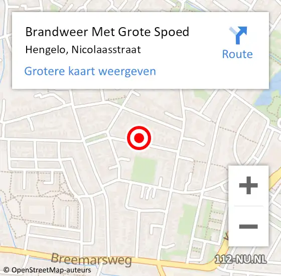 Locatie op kaart van de 112 melding: Brandweer Met Grote Spoed Naar Hengelo, Nicolaasstraat op 10 september 2024 18:53