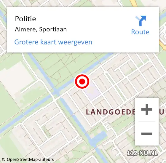 Locatie op kaart van de 112 melding: Politie Almere, Sportlaan op 10 september 2024 18:53