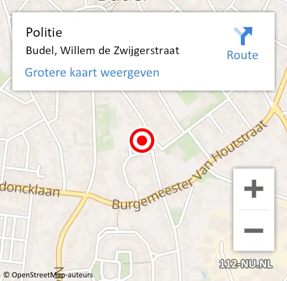 Locatie op kaart van de 112 melding: Politie Budel, Willem de Zwijgerstraat op 10 september 2024 18:56