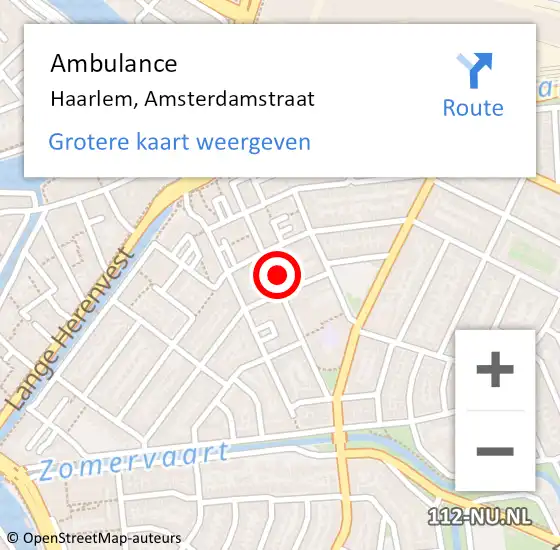 Locatie op kaart van de 112 melding: Ambulance Haarlem, Amsterdamstraat op 10 september 2024 19:06