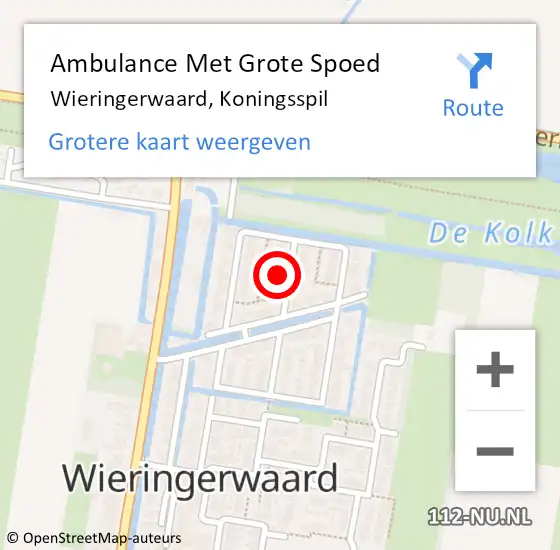 Locatie op kaart van de 112 melding: Ambulance Met Grote Spoed Naar Wieringerwaard, Koningsspil op 10 september 2024 19:08