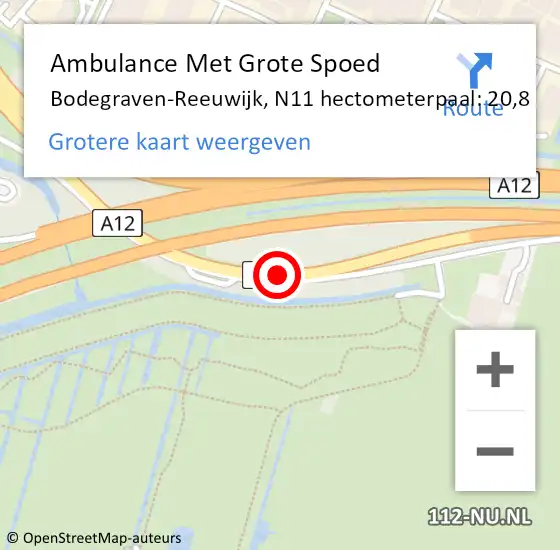 Locatie op kaart van de 112 melding: Ambulance Met Grote Spoed Naar Bodegraven-Reeuwijk, N11 hectometerpaal: 20,8 op 10 september 2024 19:10