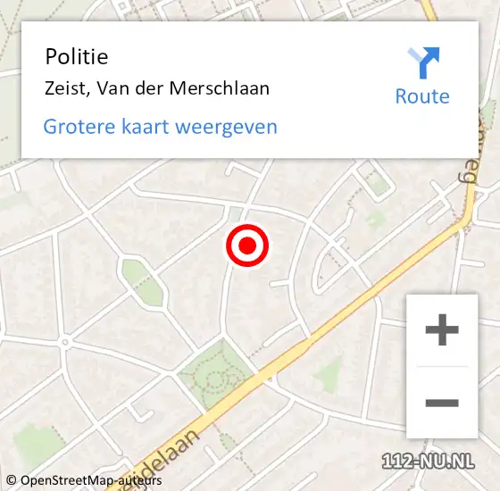 Locatie op kaart van de 112 melding: Politie Zeist, Van der Merschlaan op 10 september 2024 19:31