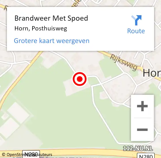 Locatie op kaart van de 112 melding: Brandweer Met Spoed Naar Horn, Posthuisweg op 10 september 2024 19:35