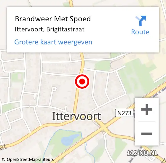 Locatie op kaart van de 112 melding: Brandweer Met Spoed Naar Ittervoort, Brigittastraat op 10 september 2024 19:37