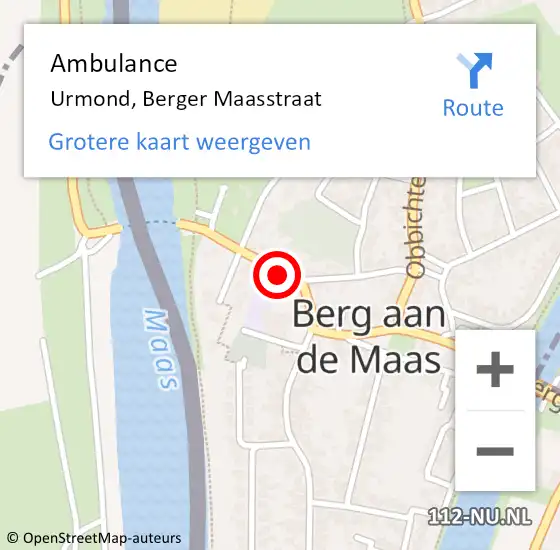 Locatie op kaart van de 112 melding: Ambulance Urmond, Berger Maasstraat op 10 september 2024 19:43