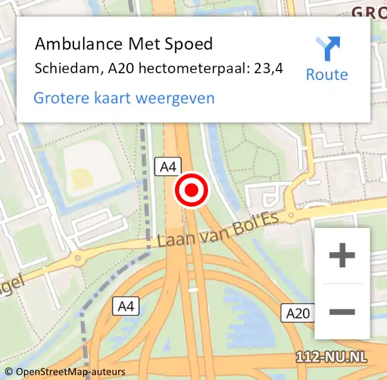 Locatie op kaart van de 112 melding: Ambulance Met Spoed Naar Schiedam, A20 hectometerpaal: 23,4 op 10 september 2024 20:09