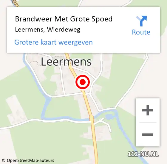 Locatie op kaart van de 112 melding: Brandweer Met Grote Spoed Naar Leermens, Wierdeweg op 10 september 2024 20:12