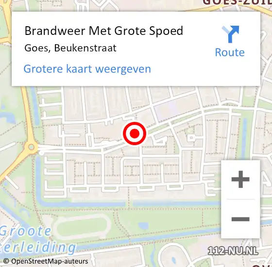 Locatie op kaart van de 112 melding: Brandweer Met Grote Spoed Naar Goes, Beukenstraat op 19 oktober 2014 17:21