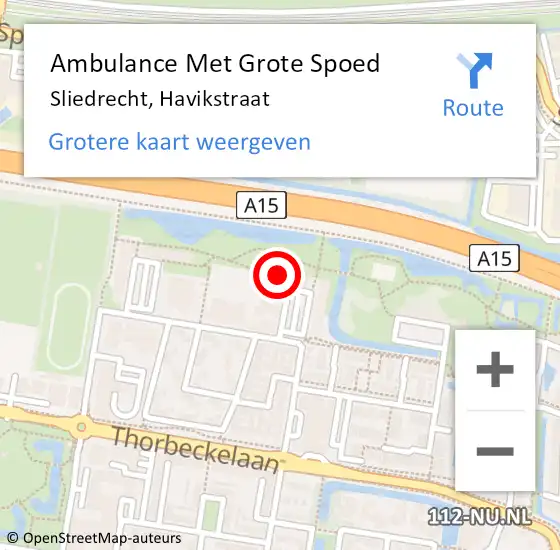 Locatie op kaart van de 112 melding: Ambulance Met Grote Spoed Naar Sliedrecht, Havikstraat op 10 september 2024 20:20