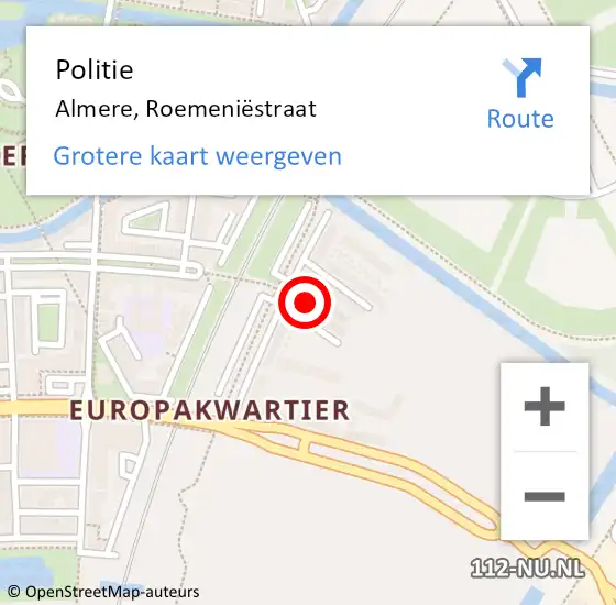 Locatie op kaart van de 112 melding: Politie Almere, Roemeniëstraat op 10 september 2024 20:26